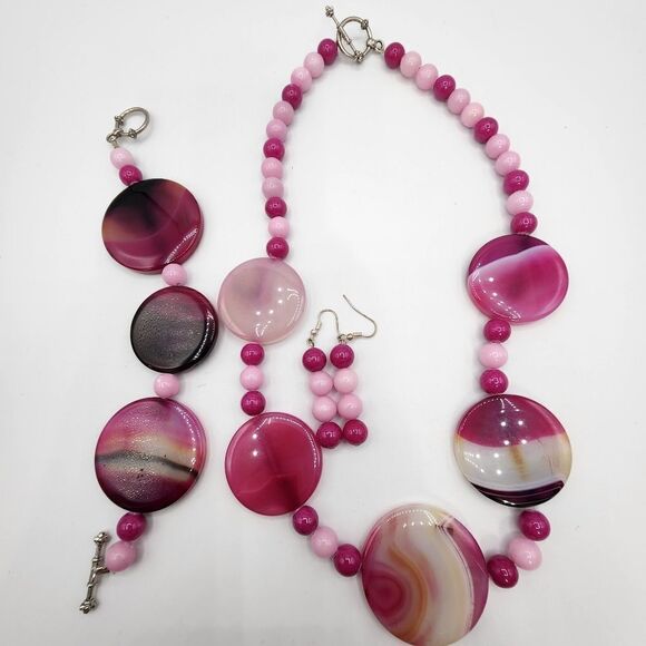 Pink & Purple Agate 3pcs set - Picture 4 of 4